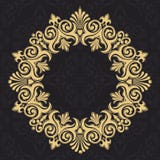 Golden decorative frame. Elegant lines of calligraphic ornament. Heraldic symbols. The original monogram. Vector logo. stock illustration Golden decorative frame. Elegant lines of calligraphic ornament. Heraldic symbols. The original monogram. Vector logo. stock illustration