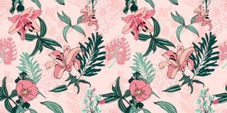 Origineel in naadloos artistiek bloempatroon, mooie trop stock illustratie Origineel in naadloos artistiek bloempatroon, mooie trop stock illustratie