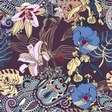 Origineel in naadloos artistiek bloempatroon, mooie trop stock illustratie Origineel in naadloos artistiek bloempatroon, mooie trop stock illustratie