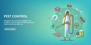 Orizzontale dell'insegna di controllo dei parassiti, stile del fumetto royalty illustrazione gratis Orizzontale dell'insegna di controllo dei parassiti, stile del fumetto royalty illustrazione gratis