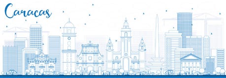 Orizzonte di Caracas del profilo con le costruzioni blu illustrazione di stock Orizzonte di Caracas del profilo con le costruzioni blu illustrazione di stock