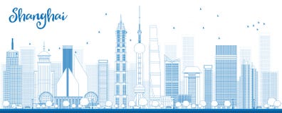 Orizzonte di Shanghai del profilo con i grattacieli blu royalty illustrazione gratis Orizzonte di Shanghai del profilo con i grattacieli blu royalty illustrazione gratis