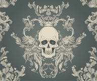 Ornamento inconsútil barroco Modelo del estilo del damasco con el cráneo Diseño adornado del vintage para el papel pintado, envol ilustración del vector Ornamento inconsútil barroco Modelo del estilo del damasco con el cráneo Diseño adornado del vintage para el papel pintado, envol ilustración del vector