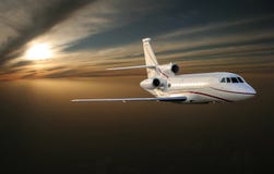 Мorning Flight. Luxury Jet Plane Above Earth. Stock Images