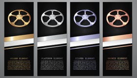 Oro, platino, plata, fútbol de bronce en banderas negras stock de ilustración Oro, platino, plata, fútbol de bronce en banderas negras stock de ilustración