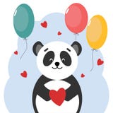 Orso di panda della cartolina con i palloni a forma di del cuore Disegno di vettore royalty illustrazione gratis Orso di panda della cartolina con i palloni a forma di del cuore Disegno di vettore royalty illustrazione gratis