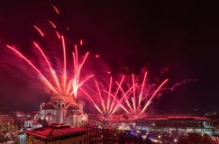 Orthodox New years eve celebration with fireworks over the Church of Saint Sava at midnight in Belgrade, Serbia royalty free stock photo Orthodox New years eve celebration with fireworks over the Church of Saint Sava at midnight in Belgrade, Serbia royalty free stock photo