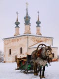 Orthodox Russia. The horsy and ancient church royalty free stock photography Orthodox Russia. The horsy and ancient church royalty free stock photography