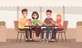 Os amigos estão sentando-se em uma tabela em um café do verão Illustra do vetor ilustração do vetor Os amigos estão sentando-se em uma tabela em um café do verão Illustra do vetor ilustração do vetor