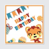 Os elementos bonitos da raposa e do aniversário do gir moldam desenhos animados do vetor Fotos de Stock Royalty Free Os elementos bonitos da raposa e do aniversário do gir moldam desenhos animados do vetor Fotos de Stock Royalty Free