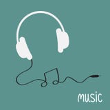 Os fones de ouvido brancos com cabo preto na forma da nota exprimem o cartão do fundo da música Projeto liso ilustração do vetor Os fones de ouvido brancos com cabo preto na forma da nota exprimem o cartão do fundo da música Projeto liso ilustração do vetor