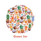 Os frutos exóticos circundam no estilo da aquarela no fundo branco Projeto do alimento do fruto Composição do abacaxi Fruto fresc ilustração stock Os frutos exóticos circundam no estilo da aquarela no fundo branco Projeto do alimento do fruto Composição do abacaxi Fruto fresc ilustração stock