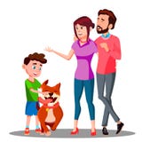 Os pais apresentam um cão a um vetor da criança Ilustração isolada ilustração royalty free Os pais apresentam um cão a um vetor da criança Ilustração isolada ilustração royalty free