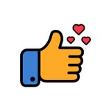 Os polegares levantam e os corações assinam o ícone liso colorido do vetor Botão simples com feedback de usuário para a rede soci ilustração do vetor Os polegares levantam e os corações assinam o ícone liso colorido do vetor Botão simples com feedback de usuário para a rede soci ilustração do vetor
