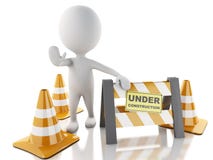 os povos 3d brancos param o sinal com cones do tráfego Sob a construção Foto de Stock os povos 3d brancos param o sinal com cones do tráfego Sob a construção Foto de Stock