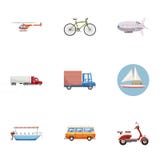 Os tipos de ícones do transporte ajustaram-se, estilo dos desenhos animados Fotografia de Stock Royalty Free Os tipos de ícones do transporte ajustaram-se, estilo dos desenhos animados Fotografia de Stock Royalty Free