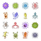 Os vírus e os bacteries ajustaram ícones no estilo dos desenhos animados A coleção grande dos vírus e os bacteries vector o estoq Fotos de Stock Royalty Free Os vírus e os bacteries ajustaram ícones no estilo dos desenhos animados A coleção grande dos vírus e os bacteries vector o estoq Fotos de Stock Royalty Free
