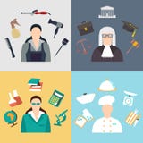 Os ícones ajustados da coleção do vetor do equipamento das profissões da cor vector a ilustração Fotografia de Stock Royalty Free