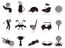 Os ícones pretos do golfe ajustaram-se ilustração royalty free Os ícones pretos do golfe ajustaram-se ilustração royalty free