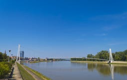 Hanging bridge over Drava stock images Hanging bridge over Drava stock images