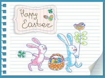 Ostern-Kaninchen sind ein Korb der Eier. Vektorkarte vektor abbildung Ostern-Kaninchen sind ein Korb der Eier. Vektorkarte vektor abbildung