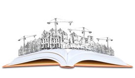 Otwiera książki i budynku budowy wiedzę architektura zdjęcie stock Otwiera książki i budynku budowy wiedzę architektura zdjęcie stock