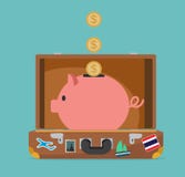 Otwiera walizkę z prosiątko bankiem ilustracji Otwiera walizkę z prosiątko bankiem ilustracji