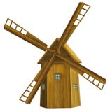 Oude beeldverhaal houten windmolen - - illustratie voor kinderen stock illustratie Oude beeldverhaal houten windmolen - - illustratie voor kinderen stock illustratie