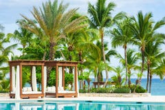 Outdoor Resort Pool Swimming Pool Of Luxury Hotel. Swimming Pool In Luxury Resort Near The Sea. Tropical Paradise. Swimming Pool Royalty Free Stock Photos