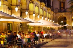 Outdoor restaurants at Placa Reial in night. Barcelona royalty free stock images Outdoor restaurants at Placa Reial in night. Barcelona royalty free stock images