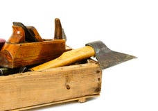 Outils de travail (hache, burin, avion et d'autres) dedans Photos stock Outils de travail (hache, burin, avion et d'autres) dedans Photos stock