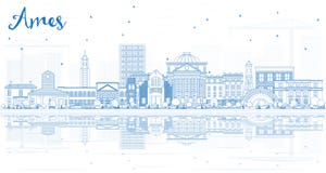 Outline Ames Iowa Skyline with Blue Buildings and Reflections. vector illustration Outline Ames Iowa Skyline with Blue Buildings and Reflections. vector illustration