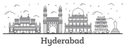Outline Hyderabad India City Skyline with Historical Buildings Isolated on White royalty free illustration Outline Hyderabad India City Skyline with Historical Buildings Isolated on White royalty free illustration