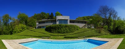 Outside of modern house in summer, swimming pool Stock Images Outside of modern house in summer, swimming pool Stock Images