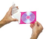 Ouvrez le cadre avec un DVD dans les mains du mâle photos libres de droits Ouvrez le cadre avec un DVD dans les mains du mâle photos libres de droits