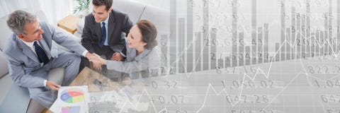 Overhead of business meeting in lounge with grey finance graph transition Royalty Free Stock Photos Overhead of business meeting in lounge with grey finance graph transition Royalty Free Stock Photos