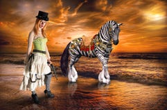 Overklig Steampunk kvinna, sebra, fantasi, fantasi royaltyfri fotografi Overklig Steampunk kvinna, sebra, fantasi, fantasi royaltyfri fotografi