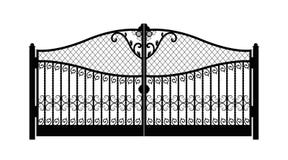 Overspannen metaalpoort met gesmede ornamenten op een witte achtergrond De mooie poorten van het ijzerornament Vector illustratie royalty-vrije illustratie Overspannen metaalpoort met gesmede ornamenten op een witte achtergrond De mooie poorten van het ijzerornament Vector illustratie royalty-vrije illustratie