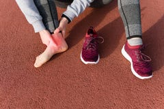 Overtrained injured person when training exercising or running outdoors stock photos Overtrained injured person when training exercising or running outdoors stock photos