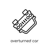Overturned car icon. Trendy modern flat linear vector Overturned stock illustration Overturned car icon. Trendy modern flat linear vector Overturned stock illustration