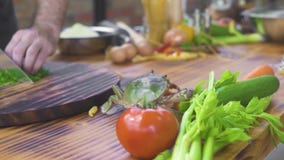 Overzeese krab die op keukenlijst kruipen terwijl het koken van voedsel in zeevruchtenrestaurant Leef krab voor het voorbereiding stock video Overzeese krab die op keukenlijst kruipen terwijl het koken van voedsel in zeevruchtenrestaurant Leef krab voor het voorbereiding stock video