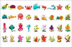 Overzeese schepsel grote reeks, kleurrijke beeldverhaal oceaandieren, planten en vissen vectorillustraties op een witte achtergro vector illustratie Overzeese schepsel grote reeks, kleurrijke beeldverhaal oceaandieren, planten en vissen vectorillustraties op een witte achtergro vector illustratie