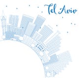 Overzicht Tel. Aviv Skyline met Blauwe Gebouwen en Exemplaarruimte stock illustratie Overzicht Tel. Aviv Skyline met Blauwe Gebouwen en Exemplaarruimte stock illustratie