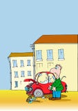 The owner of the car is upset by a broken car after an act of vandalism or accident. Break the law. Vector illustration isolated i Stock Photography The owner of the car is upset by a broken car after an act of vandalism or accident. Break the law. Vector illustration isolated i Stock Photography
