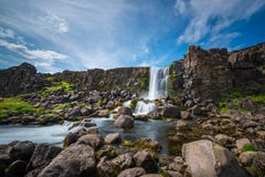Oxararfoss bij het Nationale Park van Pingvellir in IJsland stock foto's Oxararfoss bij het Nationale Park van Pingvellir in IJsland stock foto's
