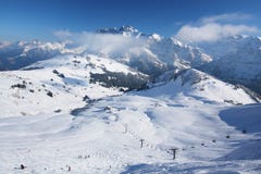 Ośrodek narciarski w Szwajcarskich Alps obrazy stock Ośrodek narciarski w Szwajcarskich Alps obrazy stock