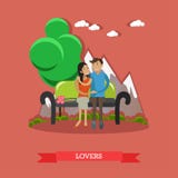 Paarzitting op bank met bergachtergrond Liefde en romantische concepten vectorillustratie stock illustratie Paarzitting op bank met bergachtergrond Liefde en romantische concepten vectorillustratie stock illustratie