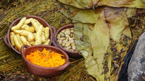Pachamanca родовой варя подземный процесс на нагретых камнях, эквадор стоковые фото Pachamanca родовой варя подземный процесс на нагретых камнях, эквадор стоковые фото