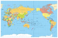 Pacific Centred World Colored Map. No Bathymetry stock illustration Pacific Centred World Colored Map. No Bathymetry stock illustration