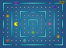 Pacman lubi wideo arkady grę z duchów, labityntu i interfejsu użytkownika wektoru zapasem, ilustracja wektor Pacman lubi wideo arkady grę z duchów, labityntu i interfejsu użytkownika wektoru zapasem, ilustracja wektor